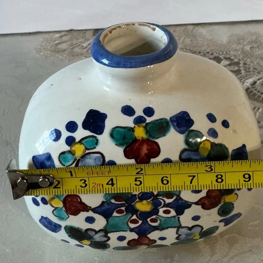 Vintage Hand Painted Flowers Pottery small colorful, ceramic Vase Made In Italy